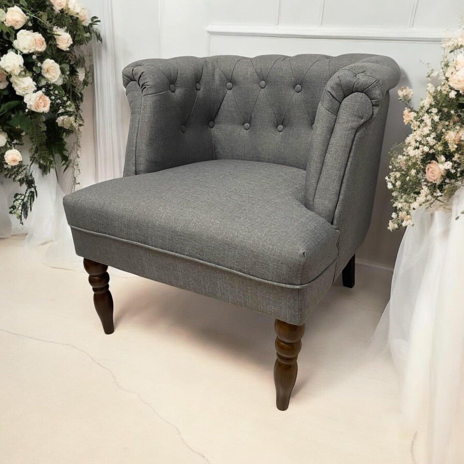 Durable Grey Linen Tub Barrel/Dining Armchair - Stylish Padded Chair for Bedroom