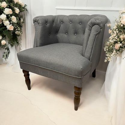 Durable Grey Linen Tub Barrel/Dining Armchair - Stylish Padded Chair for Bedroom