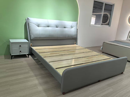 Sky Blue Oak Wood Bed Frame Set with Adjustable Headboard & Rockboard Bedside Table – Model 201
