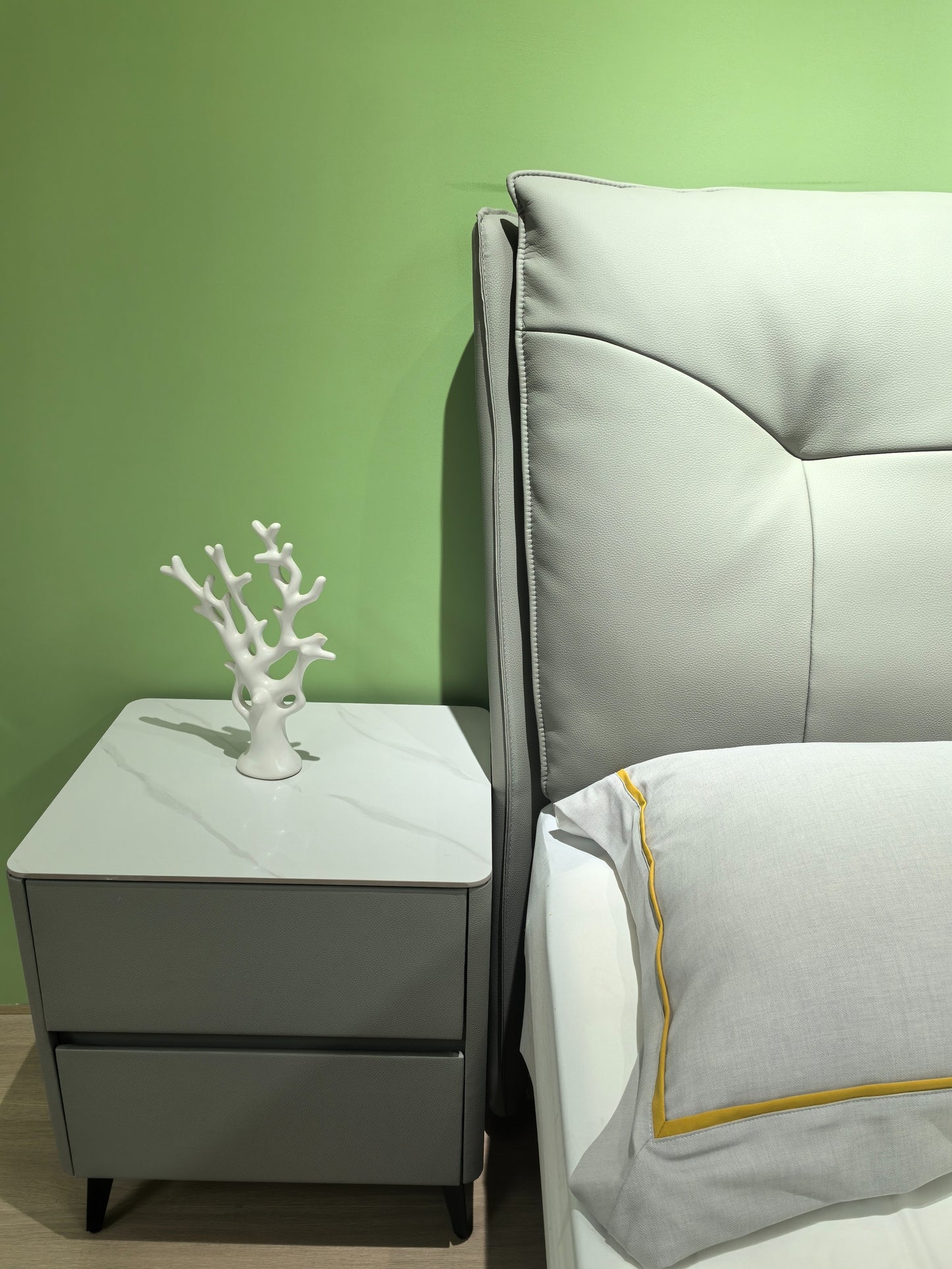 Sky Blue Oak Wood Bed Frame Set with Adjustable Headboard & Rockboard Bedside Table – Model 201
